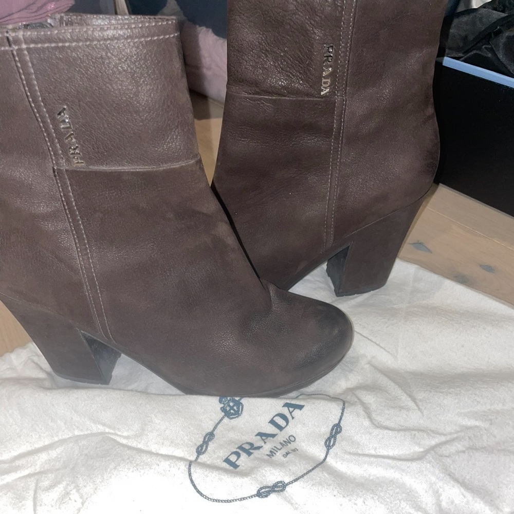 Prada brown wedge ankle bootie